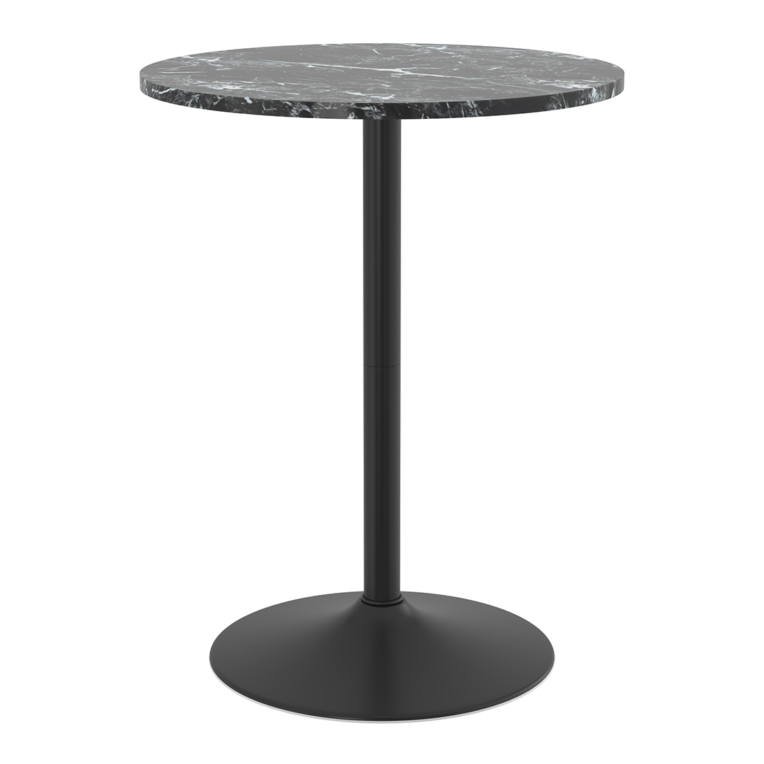 Wooden Bar Table Round in Marble Effect 96cm High With Black Base - Carrow