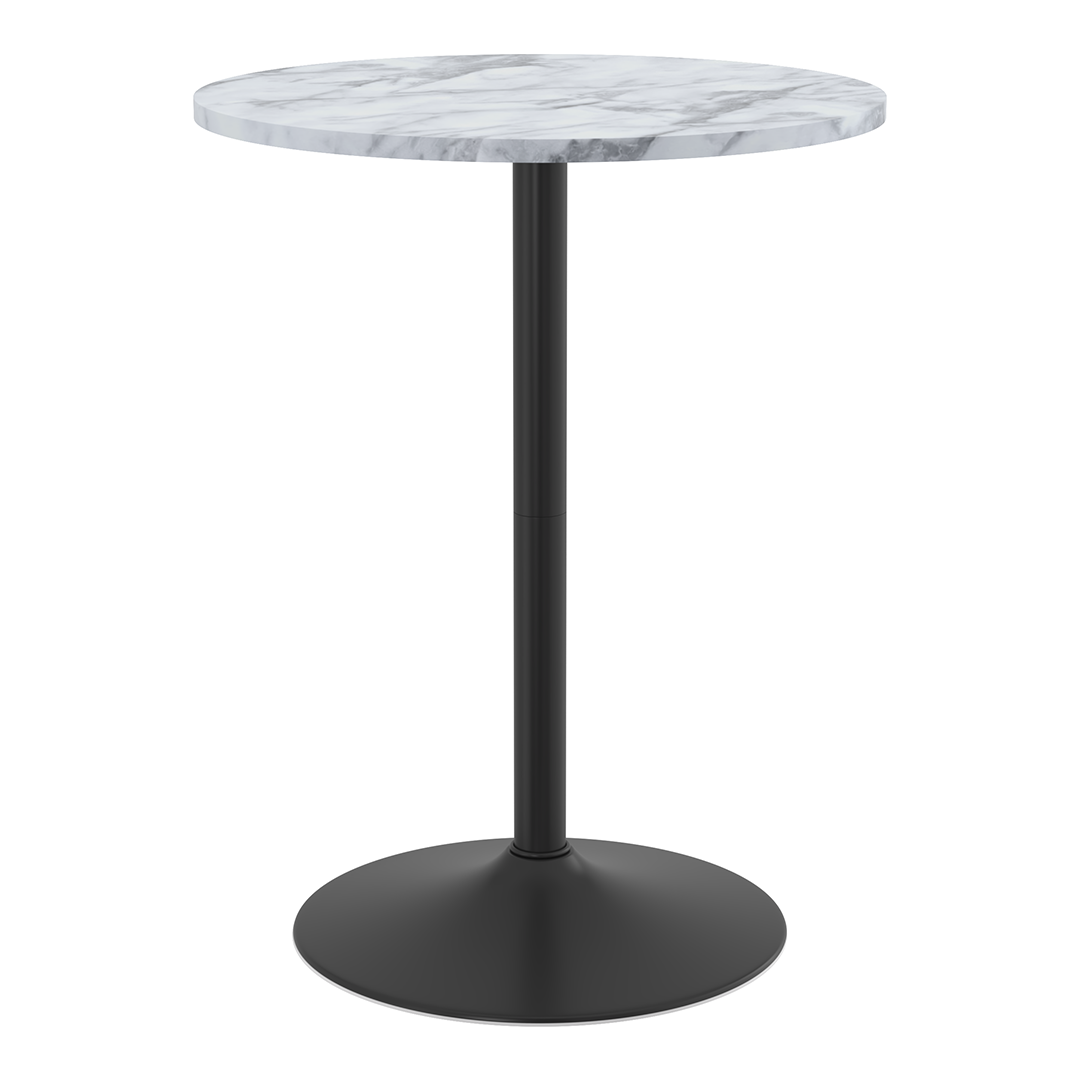Wooden Bar Table Round in Marble Effect 96cm High With Black Base - Carrow