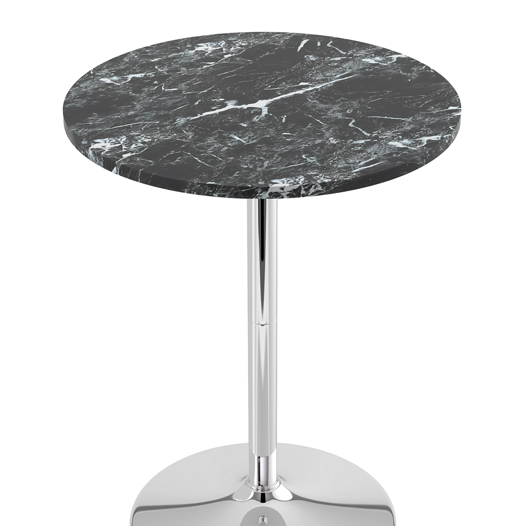 Wooden Bar Table Round in Marble Effect 96cm High With Chrome Base - Carrow