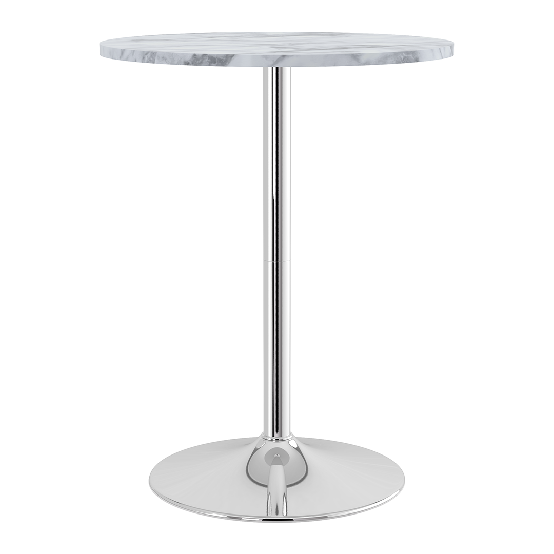 Wooden Bar Table Round in Marble Effect 96cm High With Chrome Base - Carrow