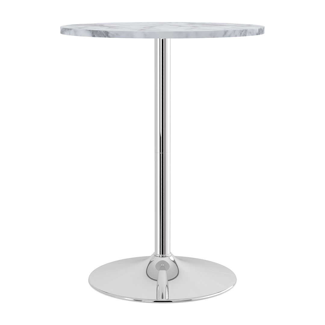 Wooden Bar Table Round in Marble Effect 96cm High With Chrome Base - Carrow