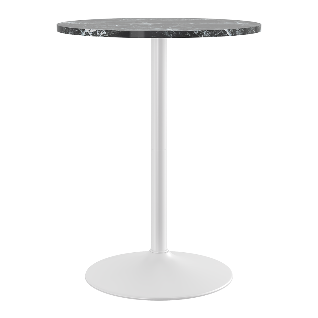 Wooden Bar Table Round in Marble Effect 96cm High With White Base - Carrow