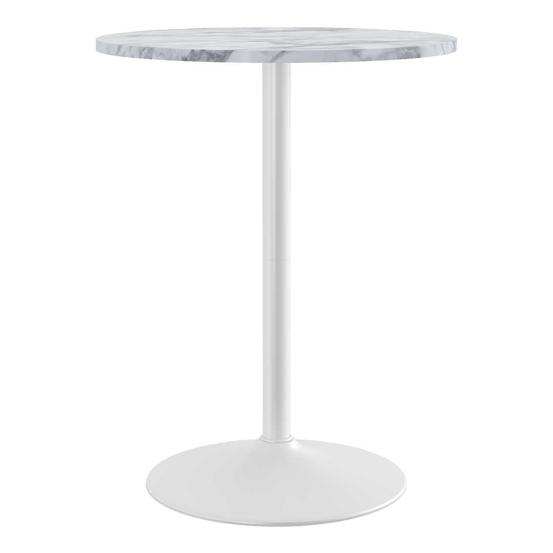 Wooden Bar Table Round in Marble Effect 96cm High With White Base - Carrow