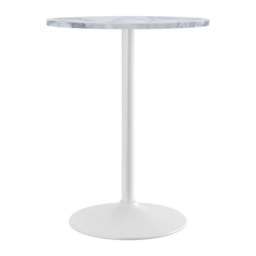 Wooden Bar Table Round in Marble Effect 96cm High With White Base - Carrow