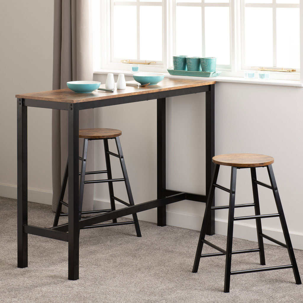 Wooden Bar Table With 2 Stools - Athens