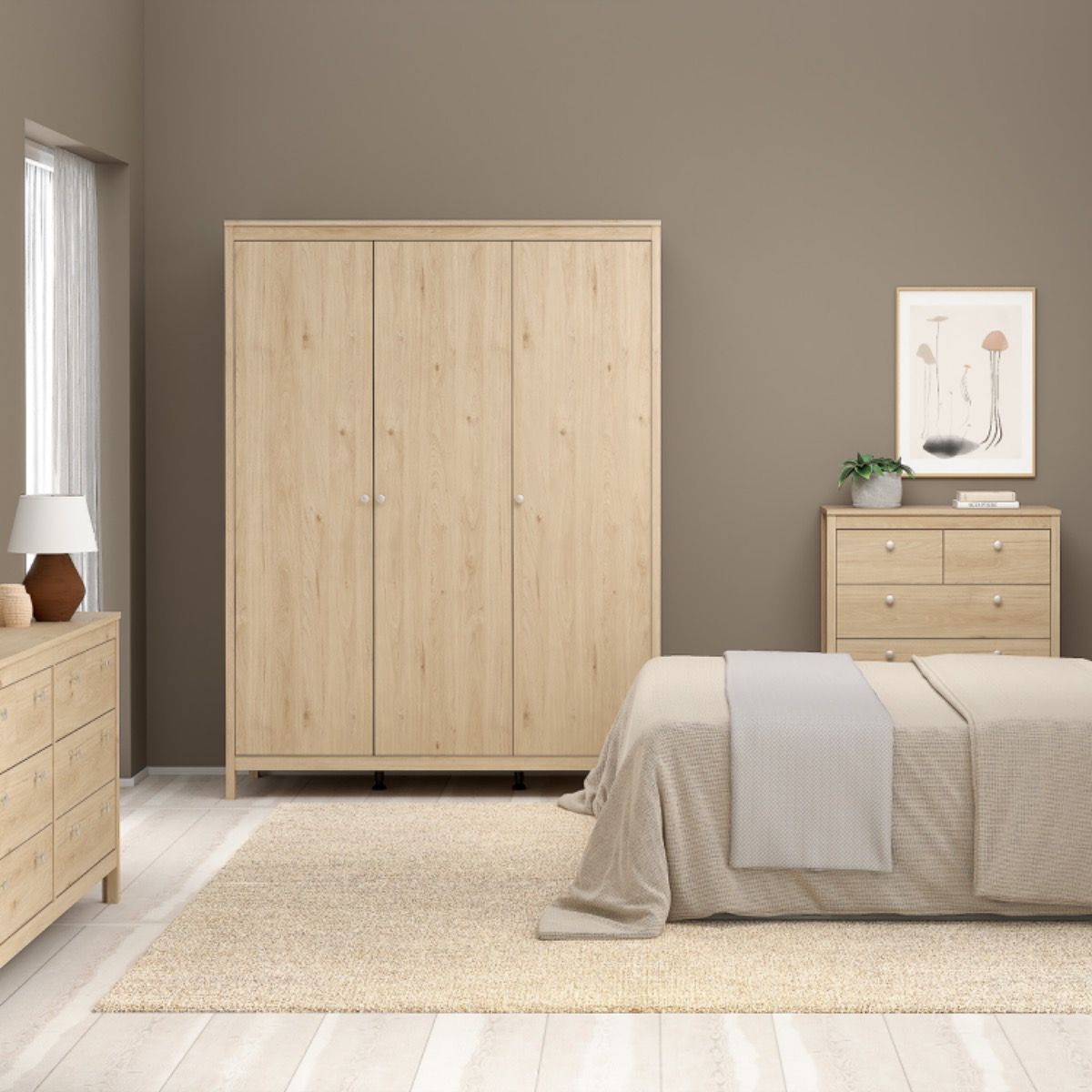Wooden Bedroom Furniture Set With 3 Doors Wardrobe - Madrid
