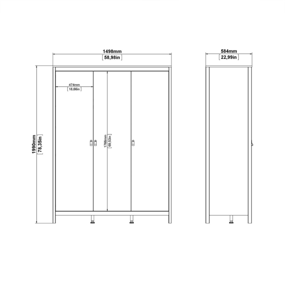 Wooden Bedroom Furniture Set With 3 Doors Wardrobe - Madrid