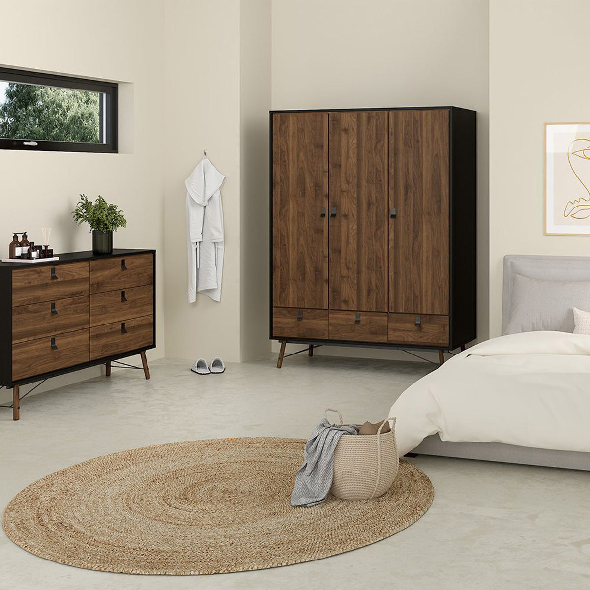Wooden Bedroom Furniture Set With 3 Doors Wardrobe - Ry