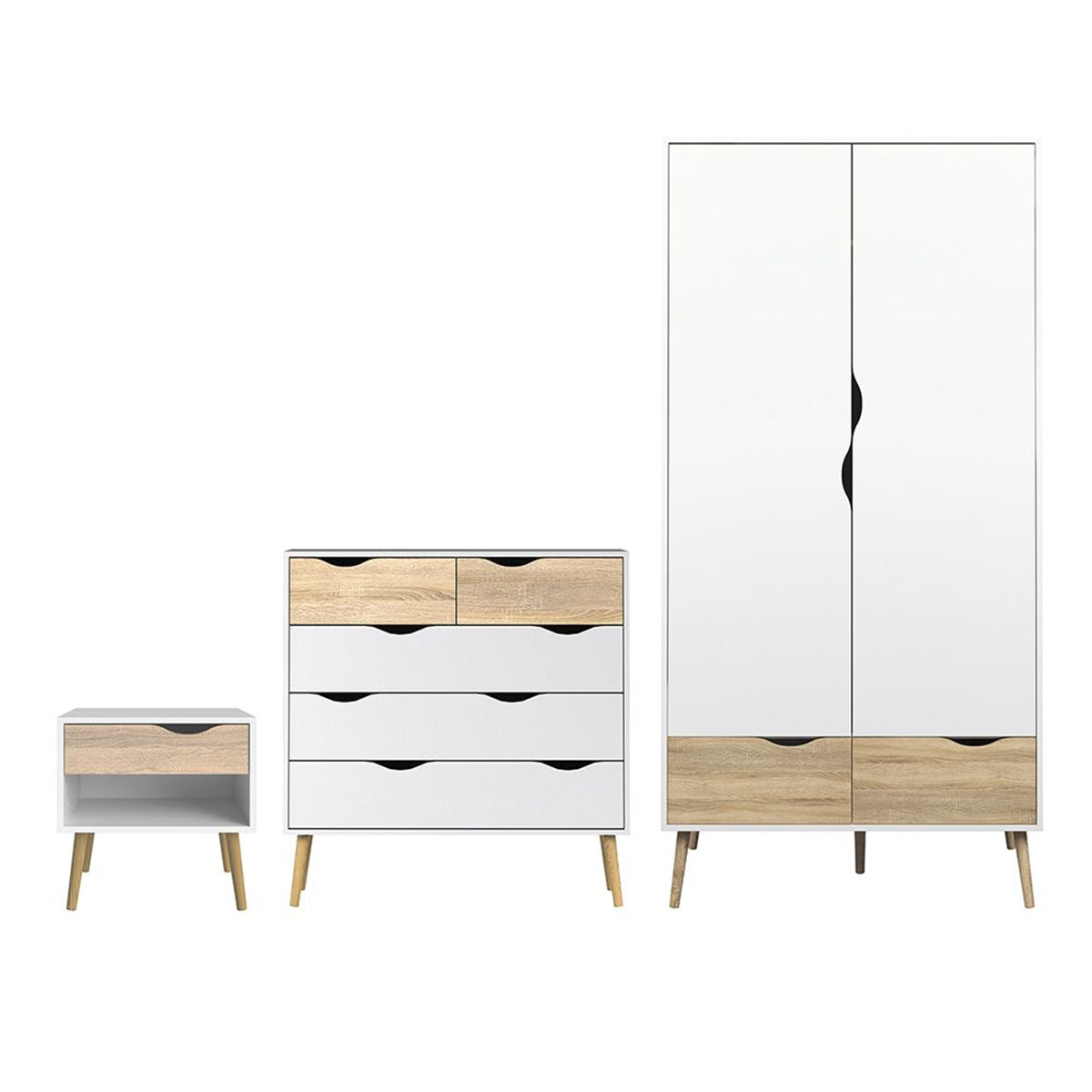 Wooden Bedroom Furniture Set 3 Piece With 2 Doors Wardrobe - Oslo
