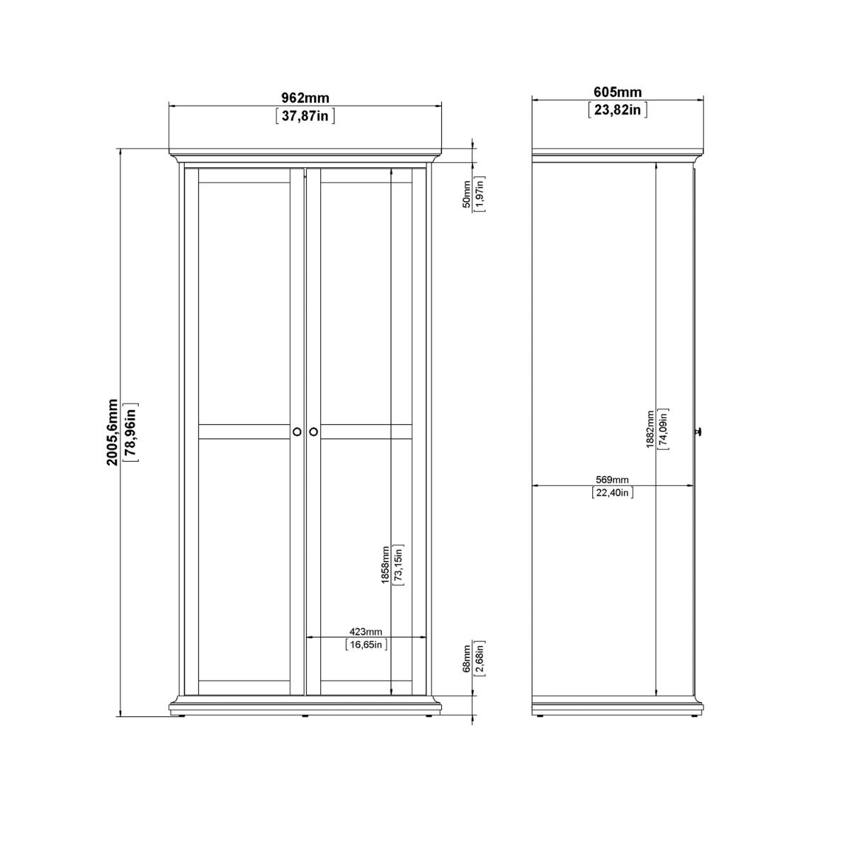 Wooden Bedroom Furniture Set 3 Piece With 2 Doors Wardrobe - Paris