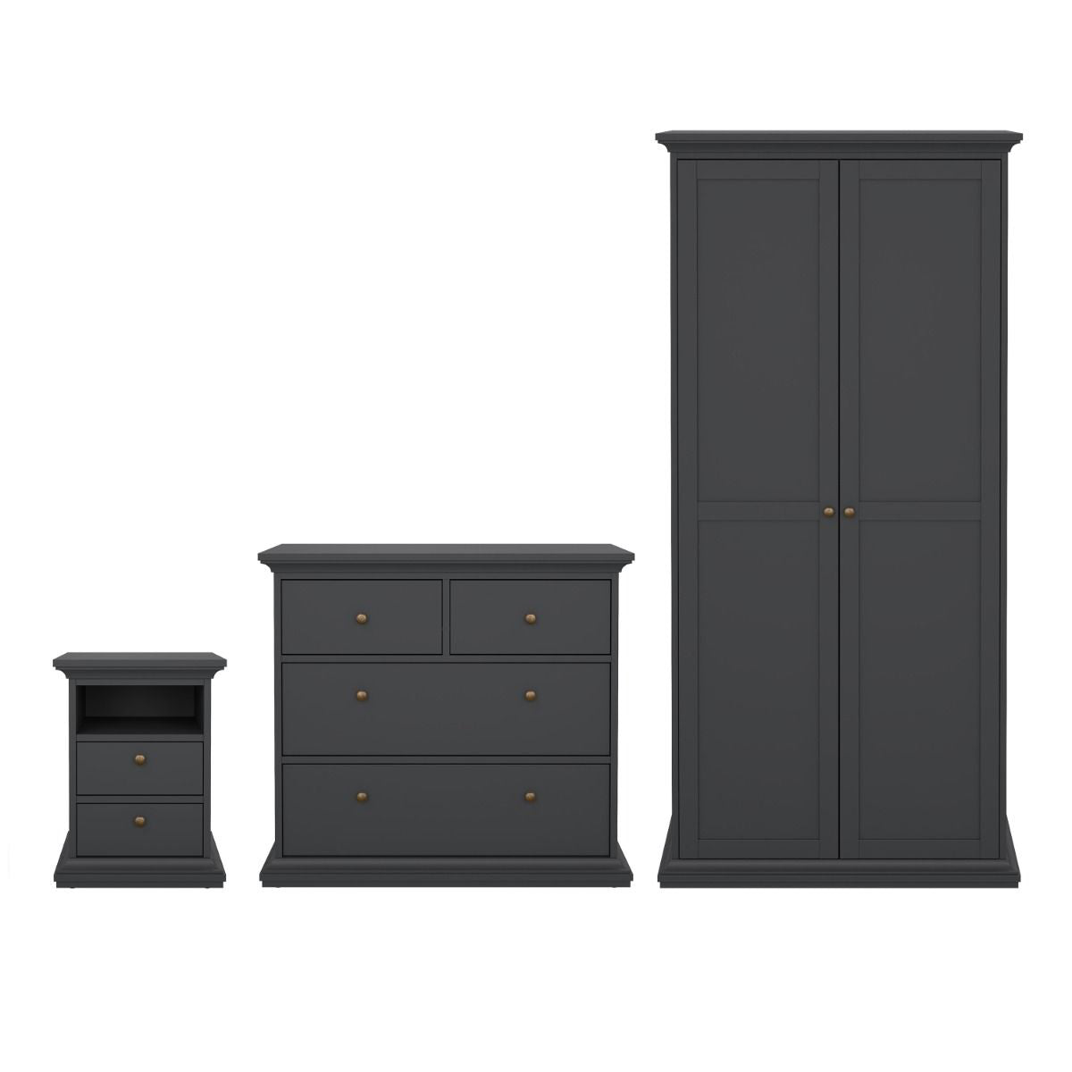 Wooden Bedroom Furniture Set 3 Piece With 2 Doors Wardrobe - Paris