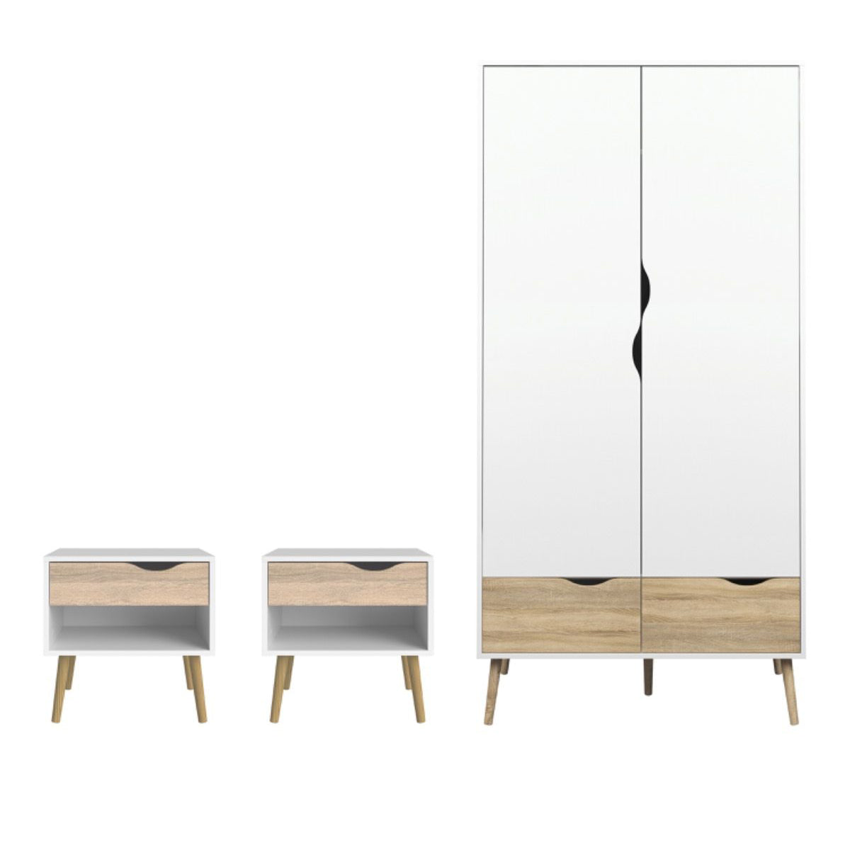 Wooden Bedroom Furniture Set 3 Piece With Bedside And 2 Doors Wardrobe - Oslo