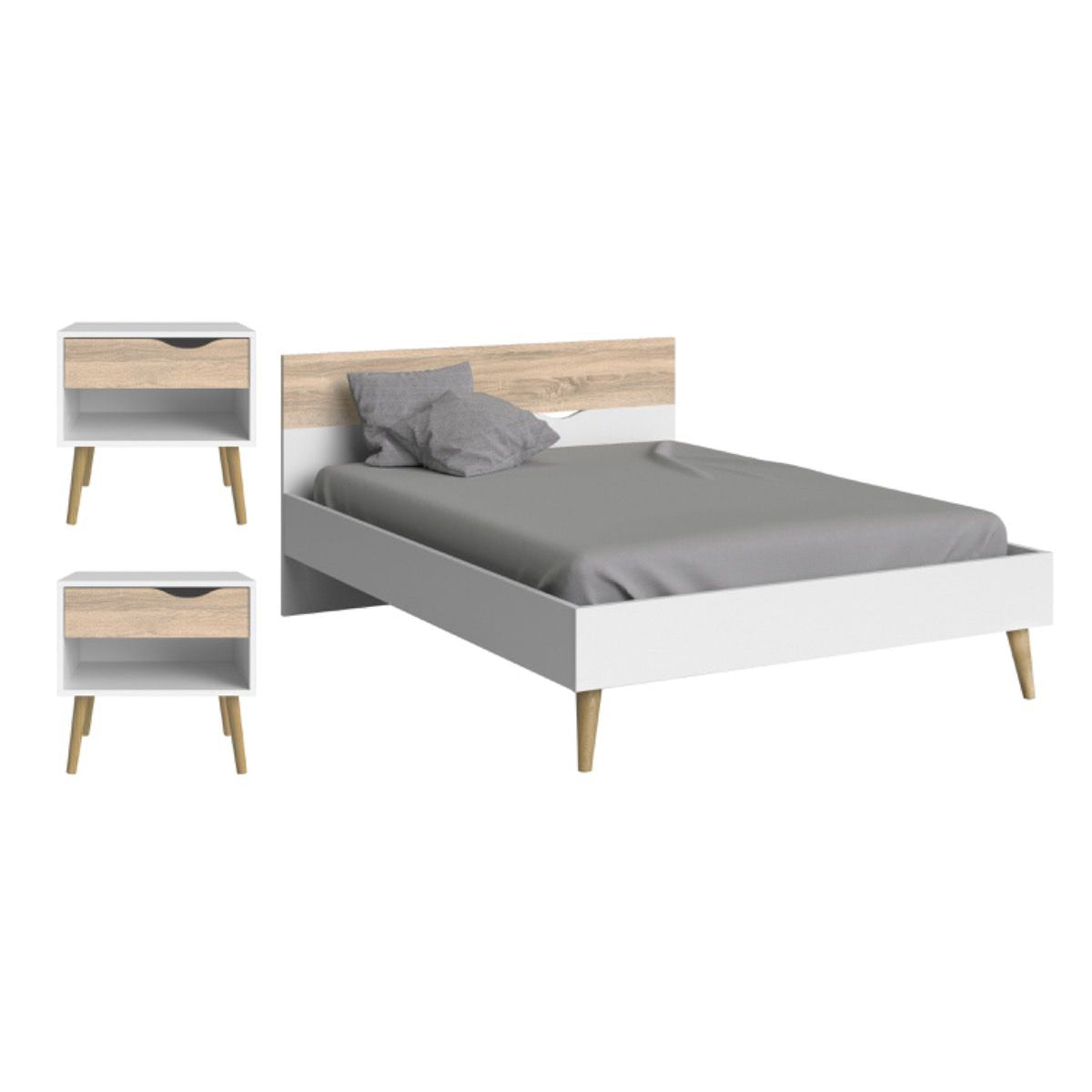 Wooden Bedroom Furniture Set 3 Piece With Double Bed - Oslo