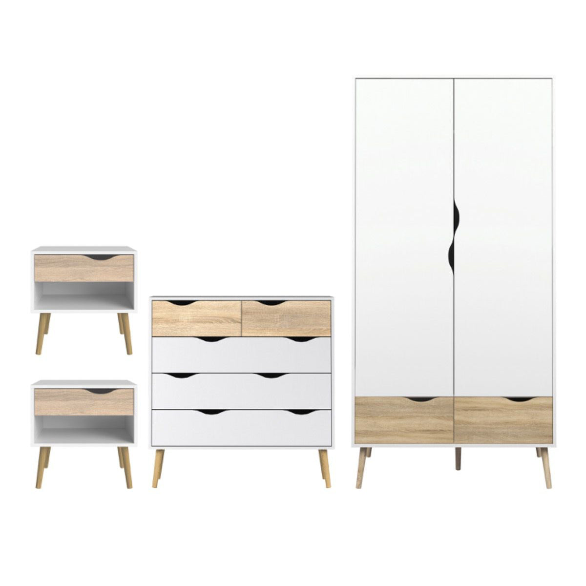 Wooden Bedroom Furniture Set 4 Piece With 2 Doors Wardrobe - Oslo