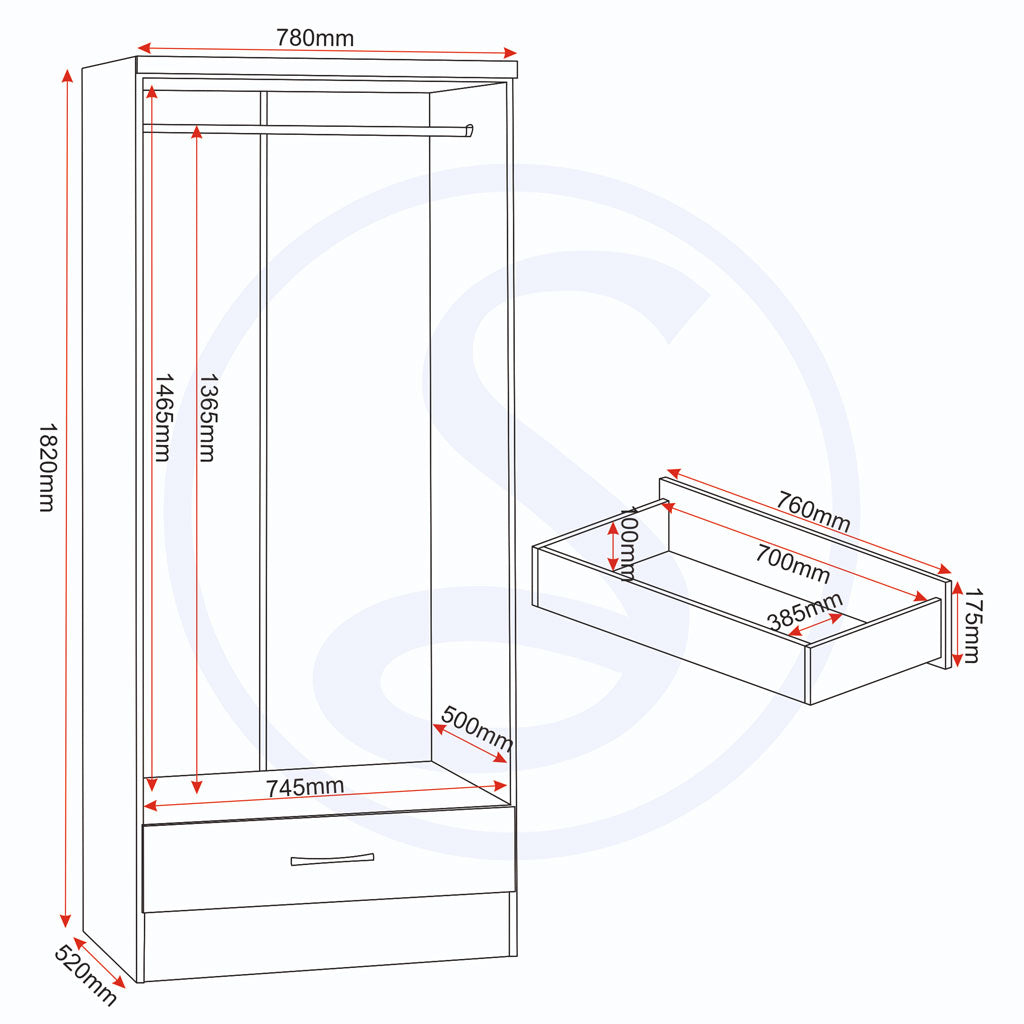Wooden Bedroom Furniture Set With 2 Doors Wardrobe - Nevada