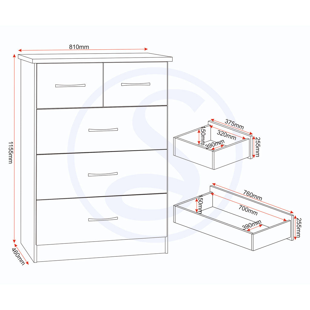 Wooden Bedroom Furniture Set With 2 Doors Wardrobe - Nevada
