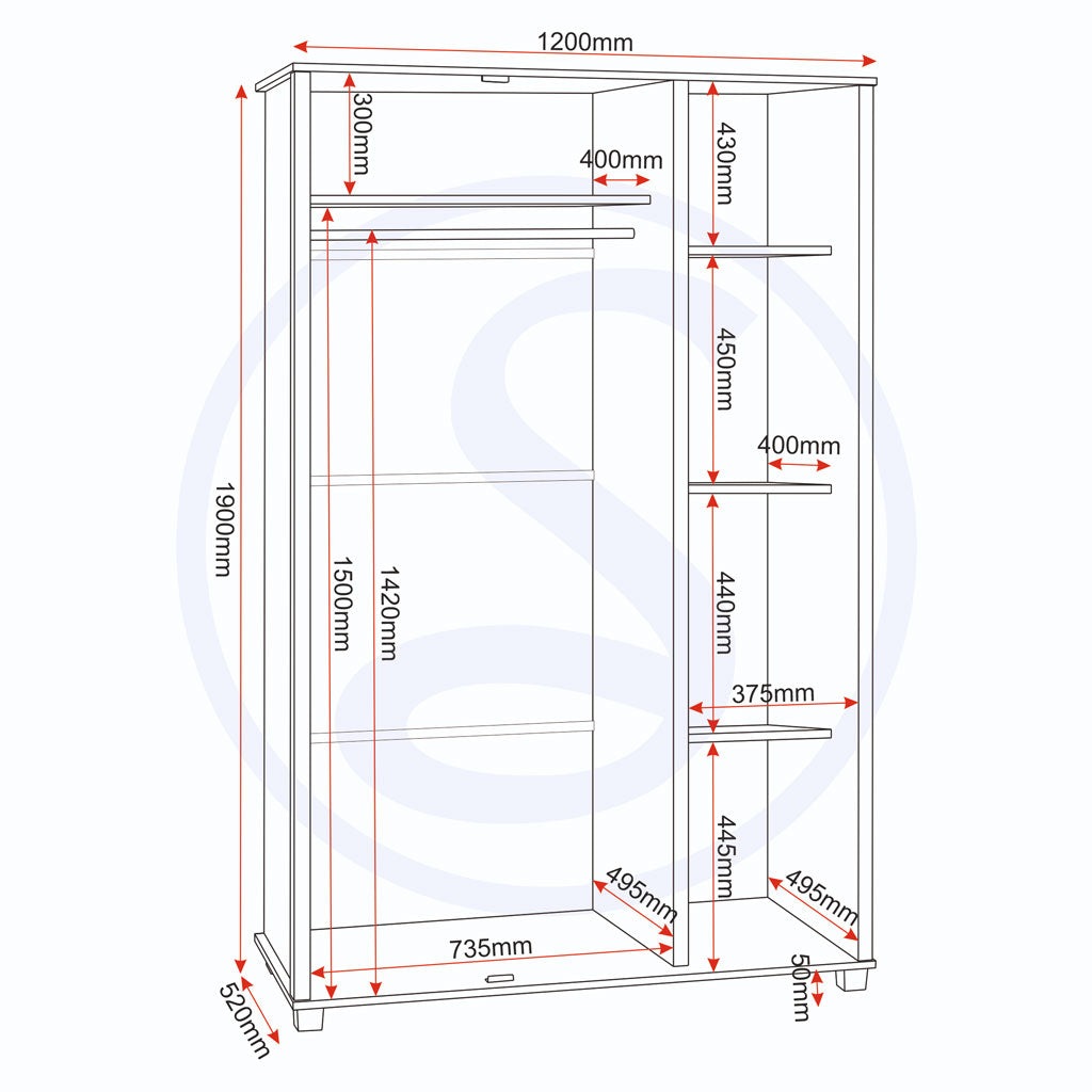 Wooden Bedroom Furniture Set With 3 Doors Wardrobe - Oliver