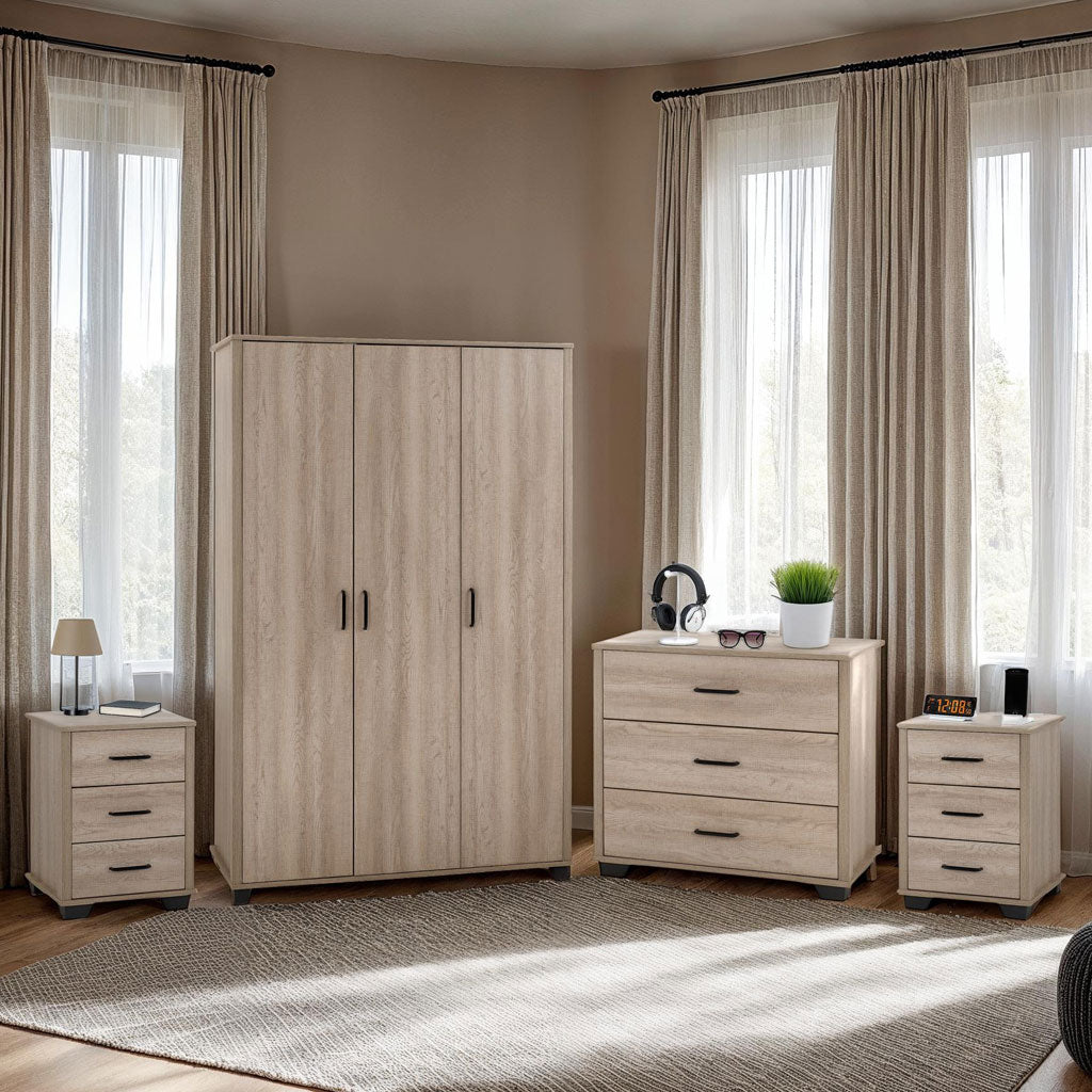 Wooden Bedroom Furniture Set With 3 Doors Wardrobe - Oliver