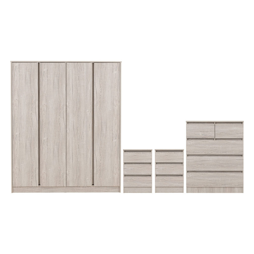 Wooden Bedroom Furniture Set With 4 Doors Wardrobe - Malvern