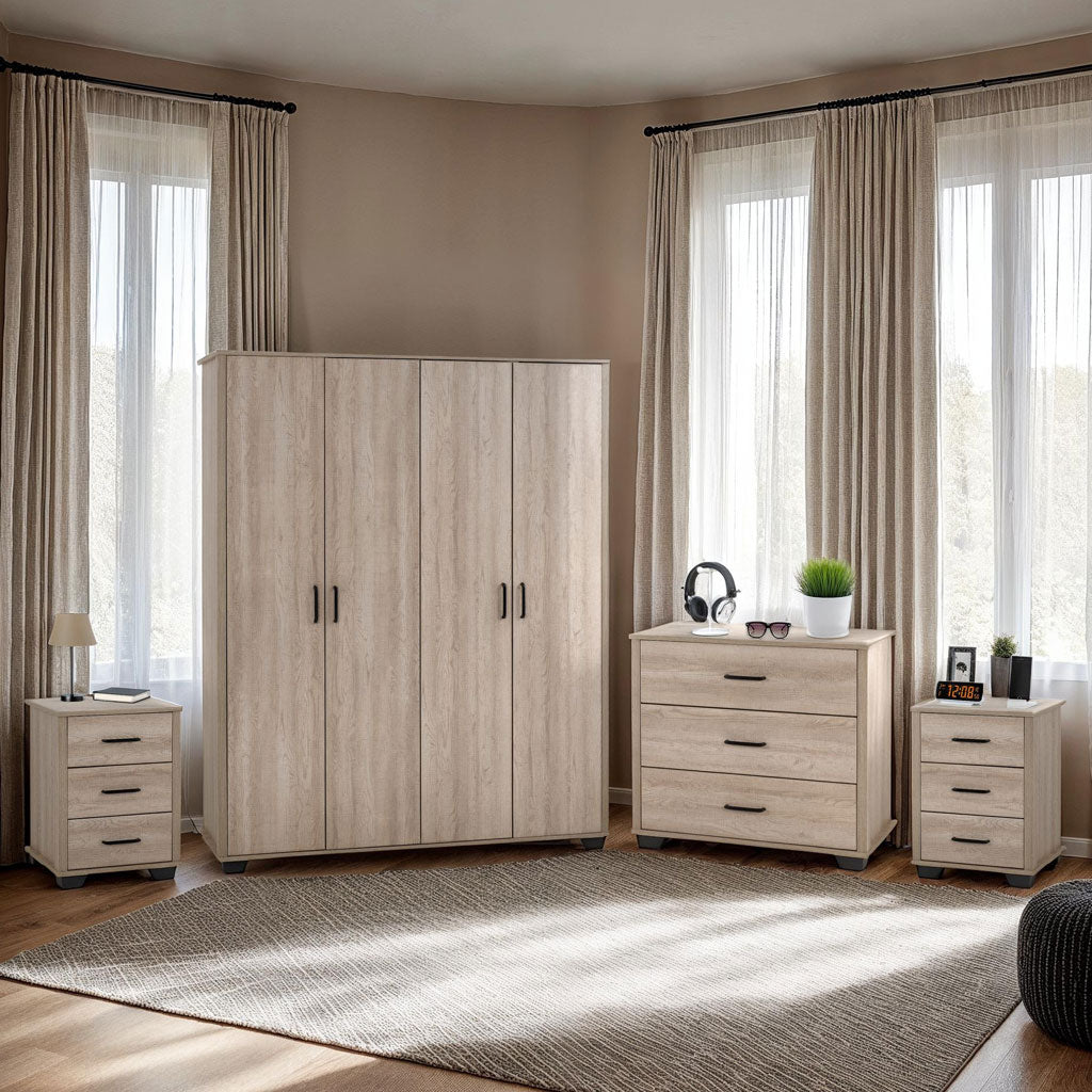 Wooden Bedroom Furniture Set With 4 Doors Wardrobe - Oliver
