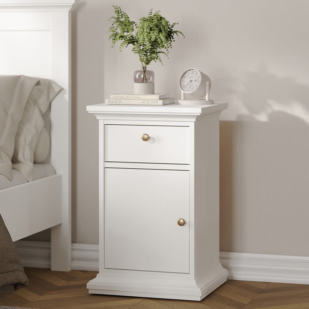 Wooden Bedside cabinet With 1 Door And 1 Drawer - Paris