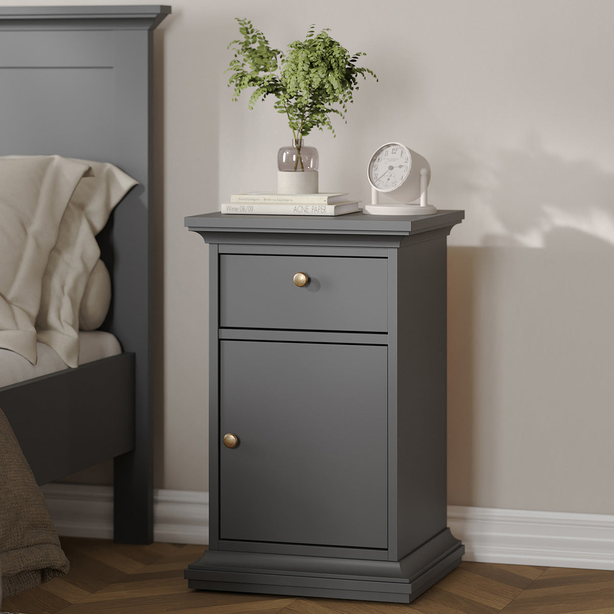 Wooden Bedside cabinet With 1 Door And 1 Drawer - Paris