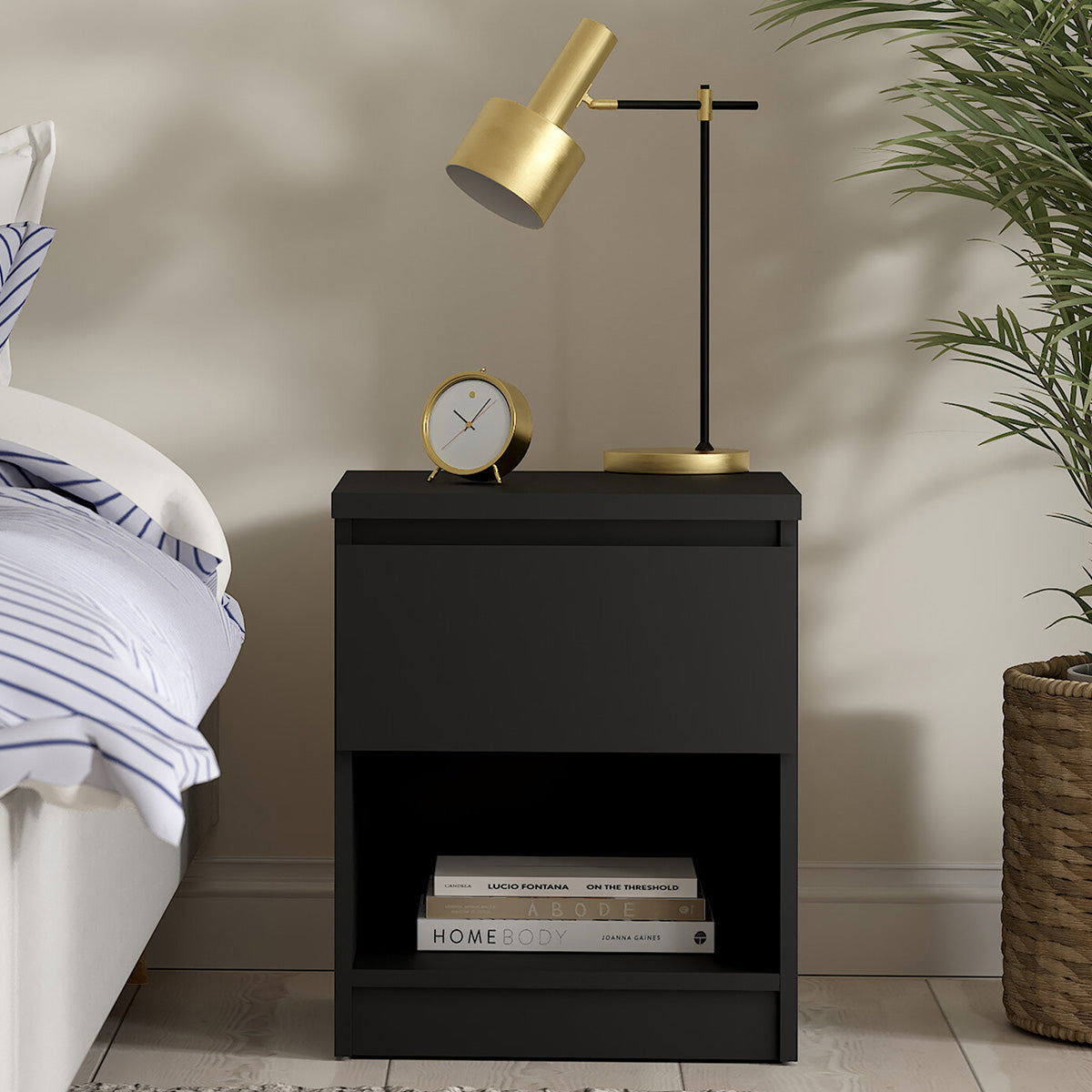 Wooden Bedside Cabinet With 1 Drawer And 1 Shelf - Naia