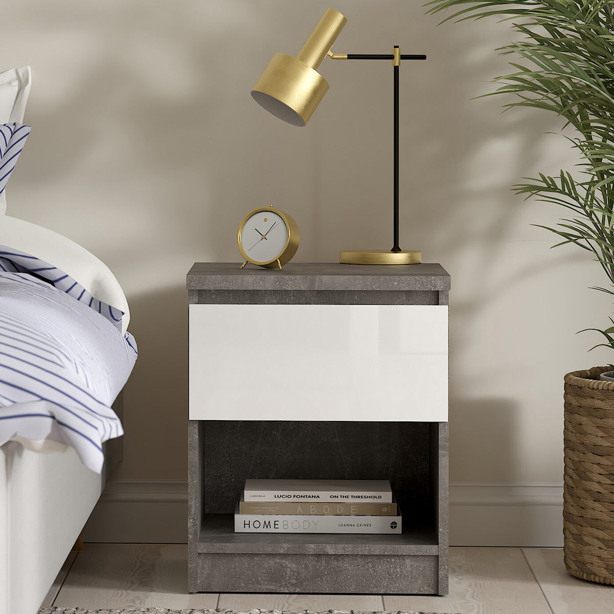 Wooden Bedside Cabinet With 1 Drawer And 1 Shelf - Naia