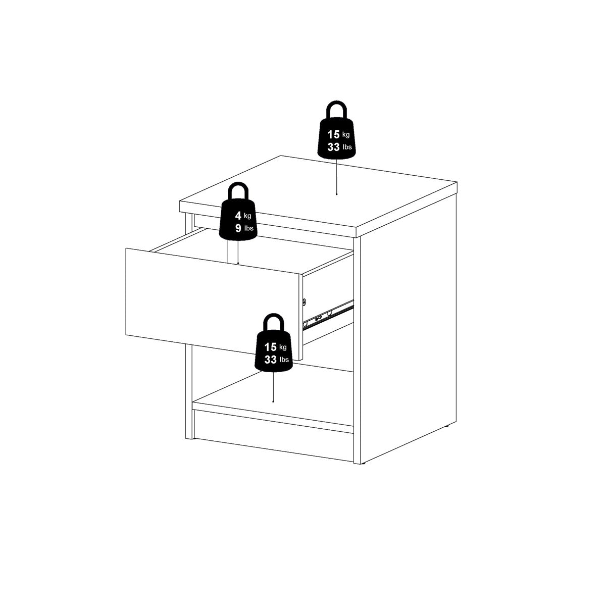 Wooden Bedside Cabinet With 1 Drawer And 1 Shelf - Naia