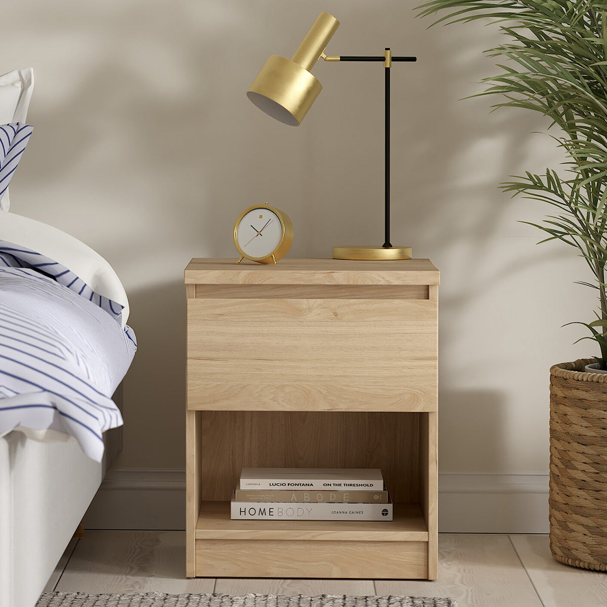 Wooden Bedside Cabinet With 1 Drawer And 1 Shelf - Naia