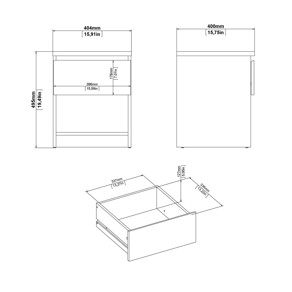 Wooden Bedside Cabinet With 1 Drawer And 1 Shelf - Naia