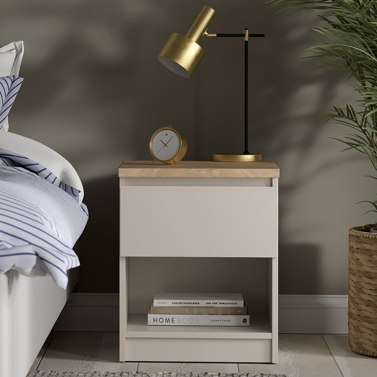 Wooden Bedside Cabinet With 1 Drawer And 1 Shelf - Naia