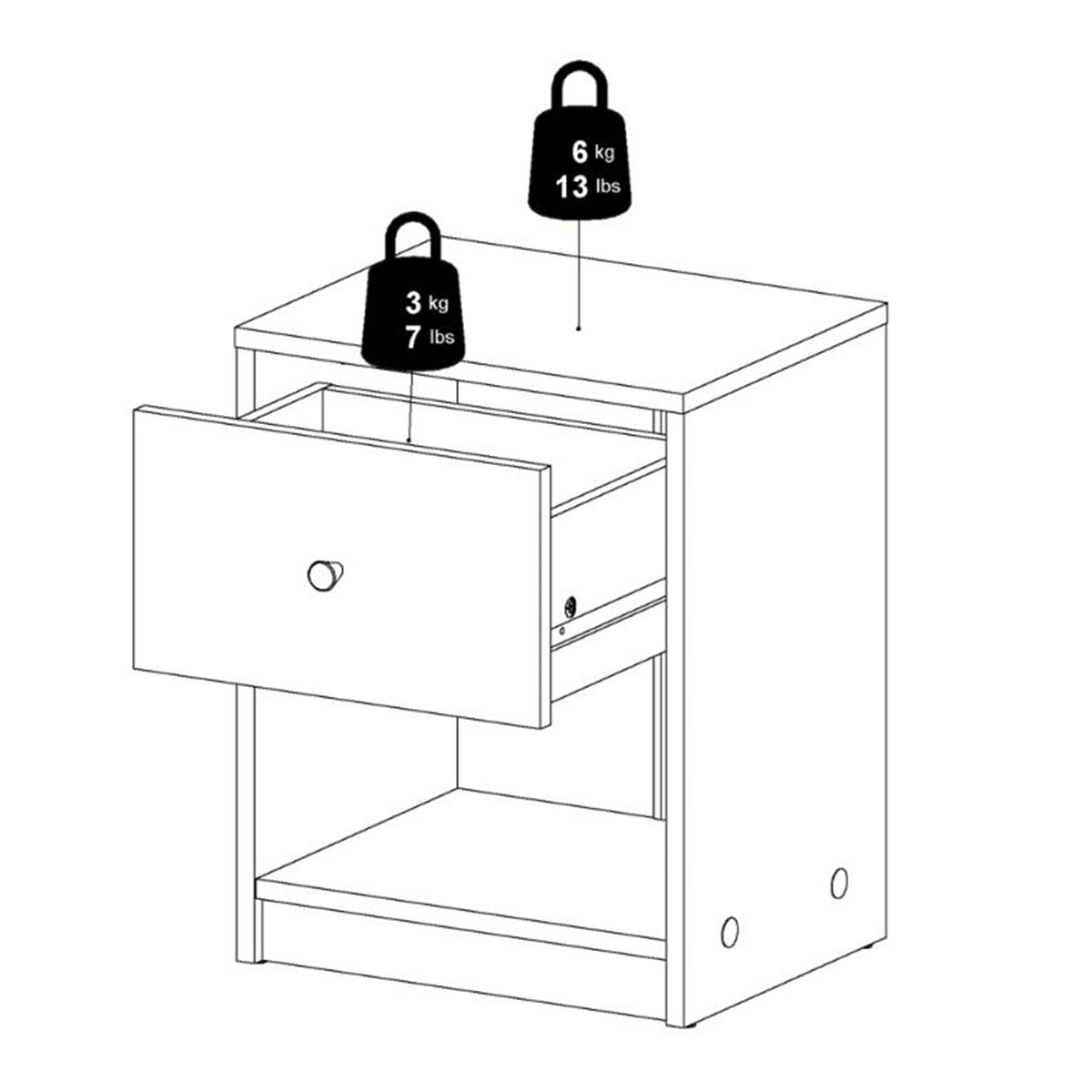 Wooden Bedside Cabinet With 1 Drawer - May