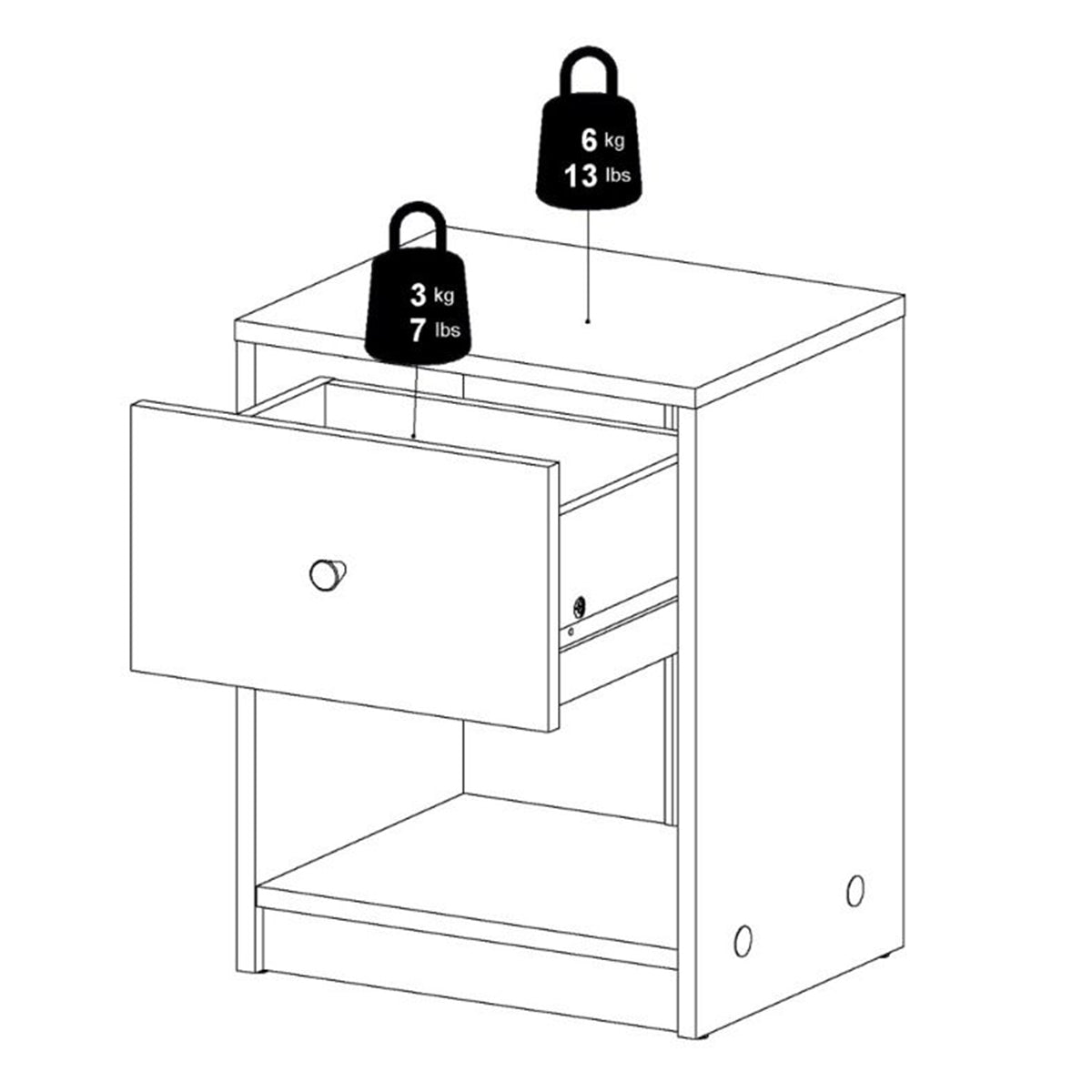 Wooden Bedside Cabinet With 1 Drawer - May