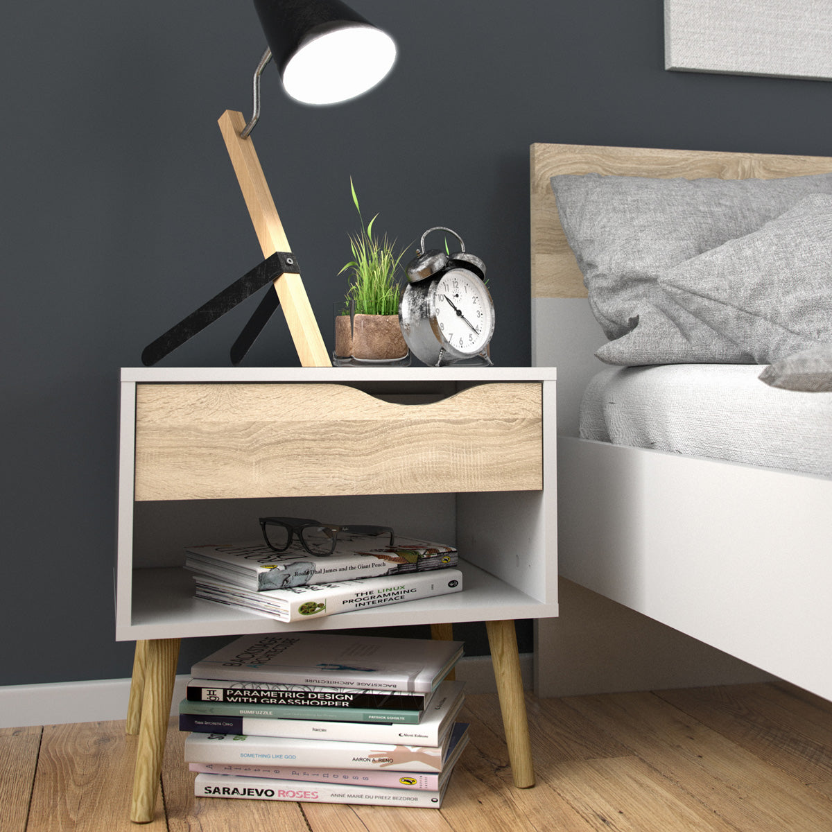 Wooden Bedside Cabinet With 1 Drawer - Oslo