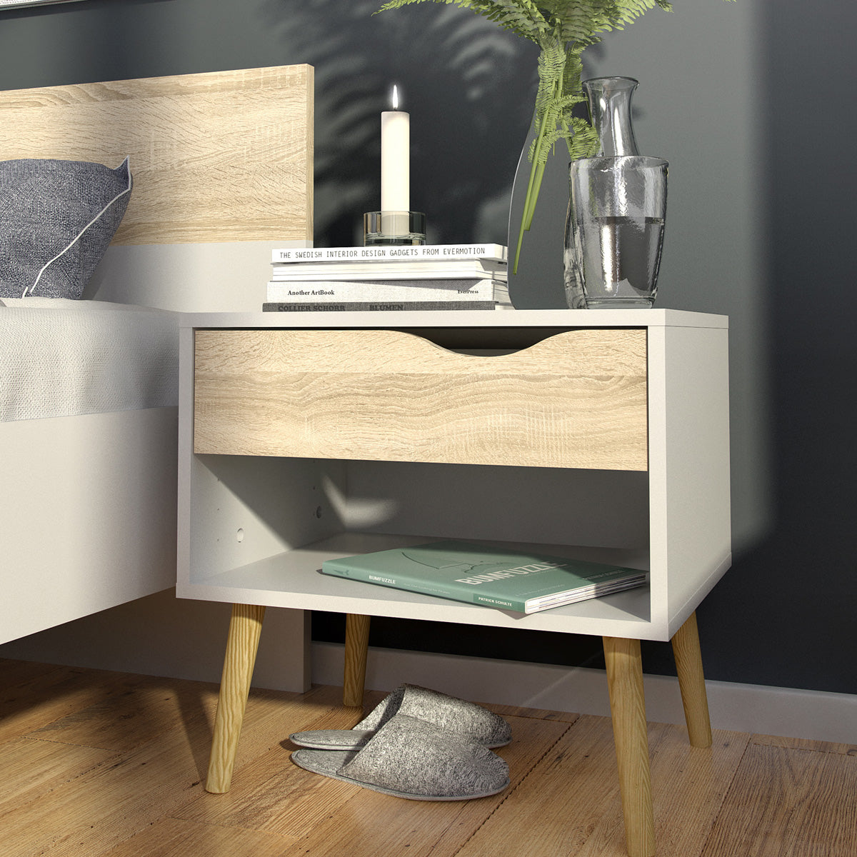 Wooden Bedside Cabinet With 1 Drawer - Oslo