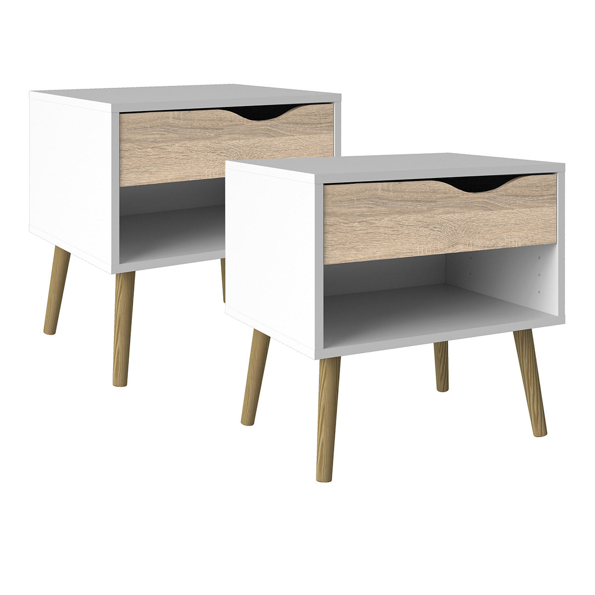 Wooden Bedside Cabinet With 1 Drawer in Set Of 2 - Oslo