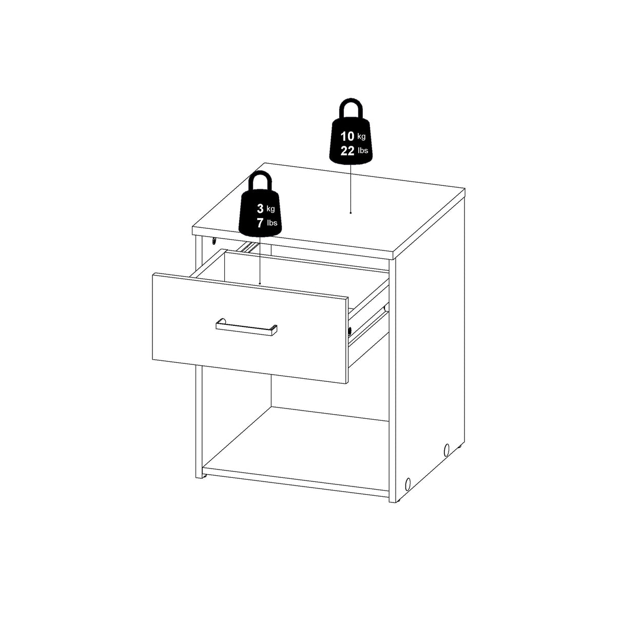 Wooden Bedside Cabinet With 1 Drawer - Space