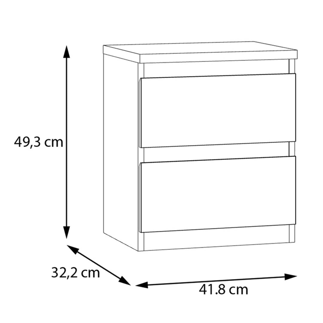 Wooden Bedside Cabinet With 2 Drawers - Edmore