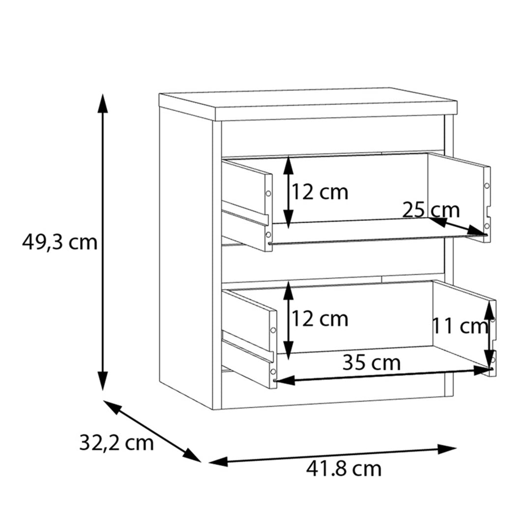 Wooden Bedside Cabinet With 2 Drawers - Edmore