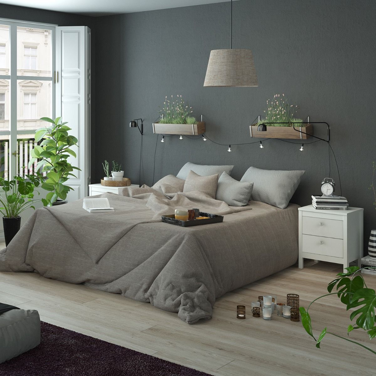 Wooden Bedside Cabinet With 2 Drawers - Madrid