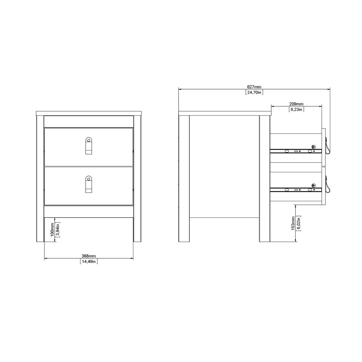 Wooden Bedside Cabinet With 2 Drawers - Madrid