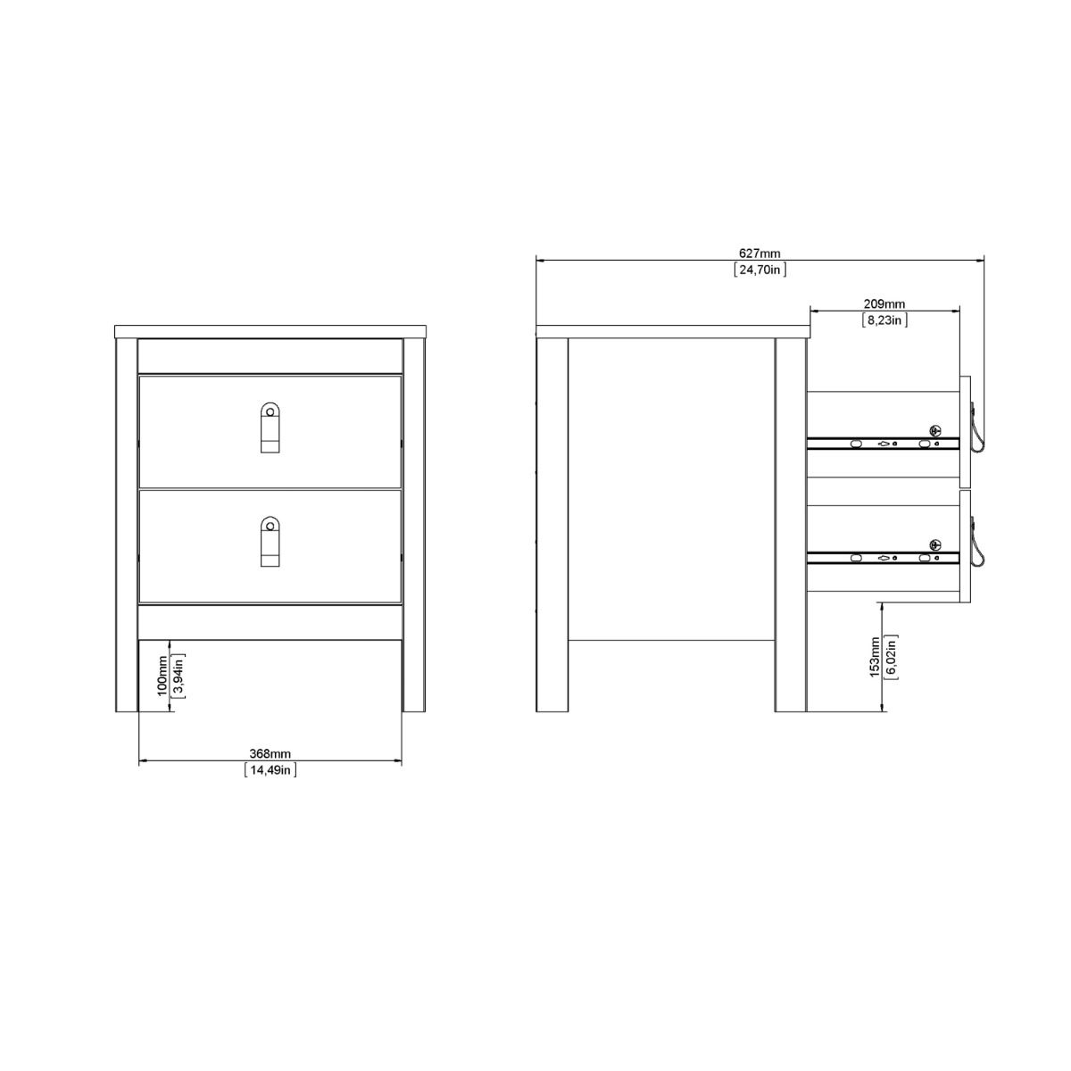 Wooden Bedside Cabinet With 2 Drawers - Madrid