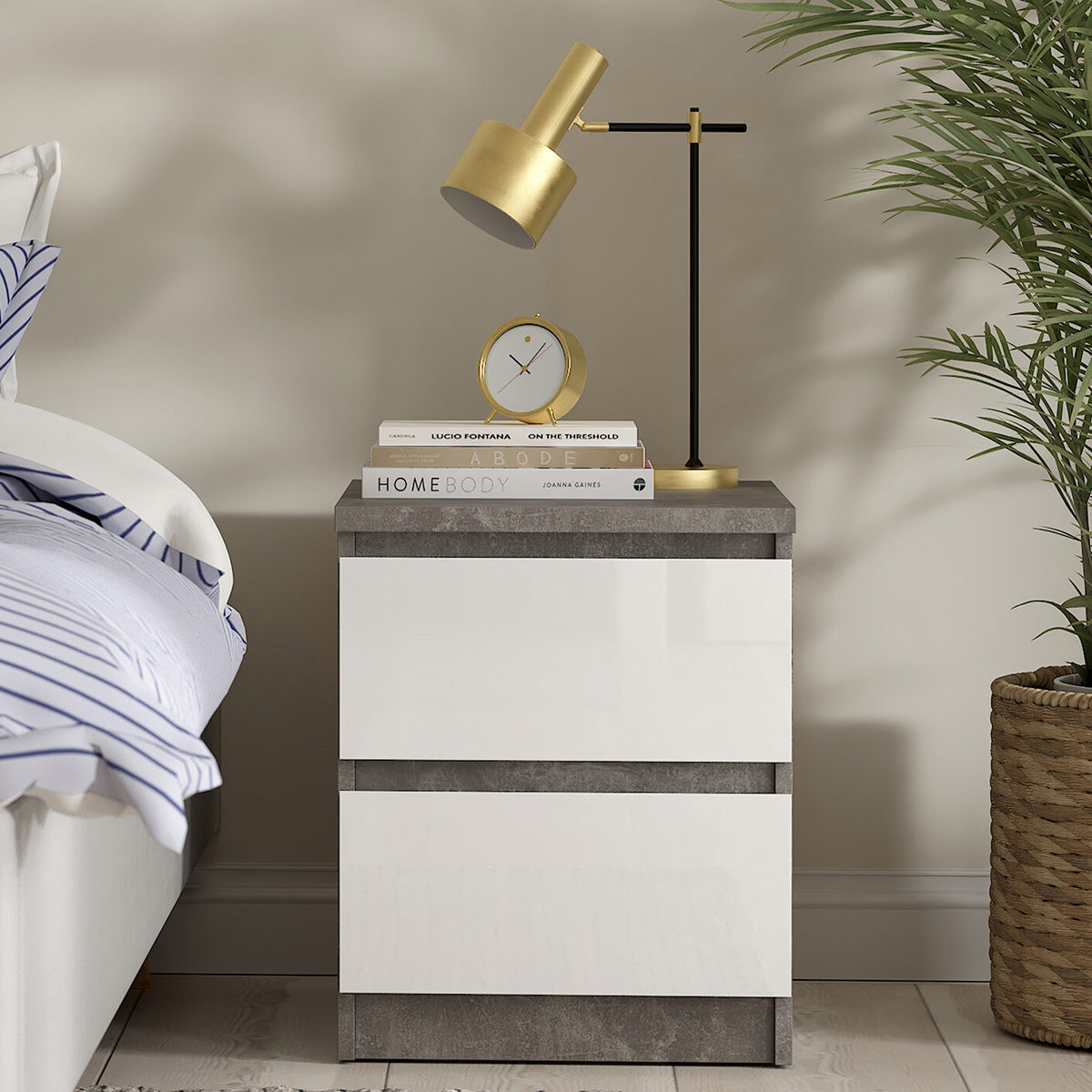 Wooden Bedside Cabinet With 2 Drawers - Naia