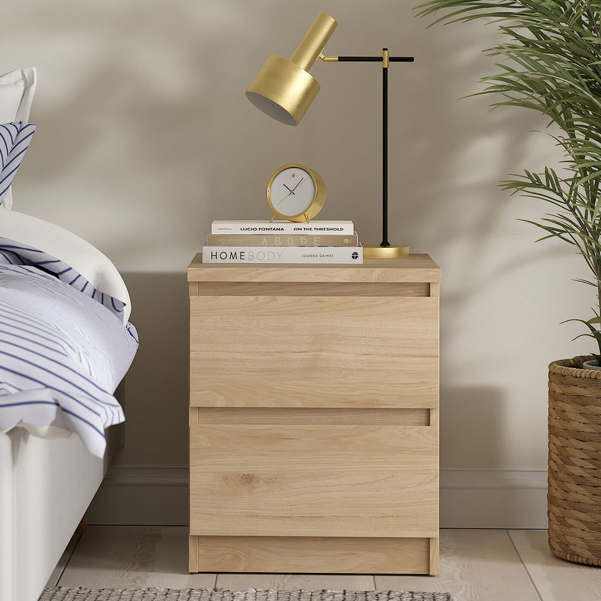Wooden Bedside Cabinet With 2 Drawers - Naia