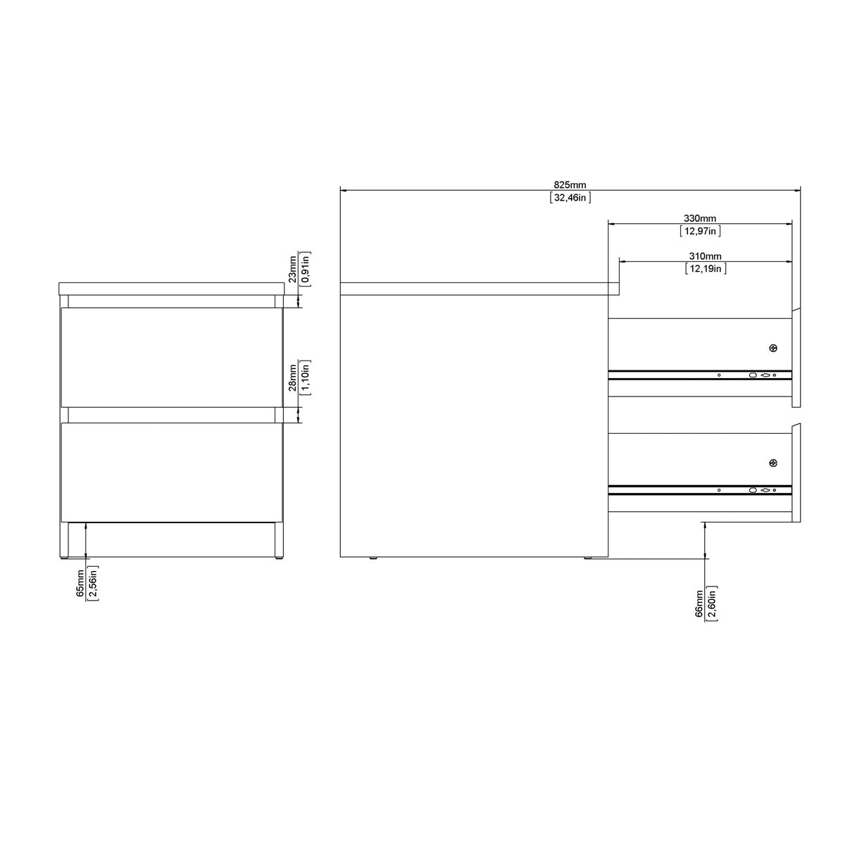 Wooden Bedside Cabinet With 2 Drawers - Naia