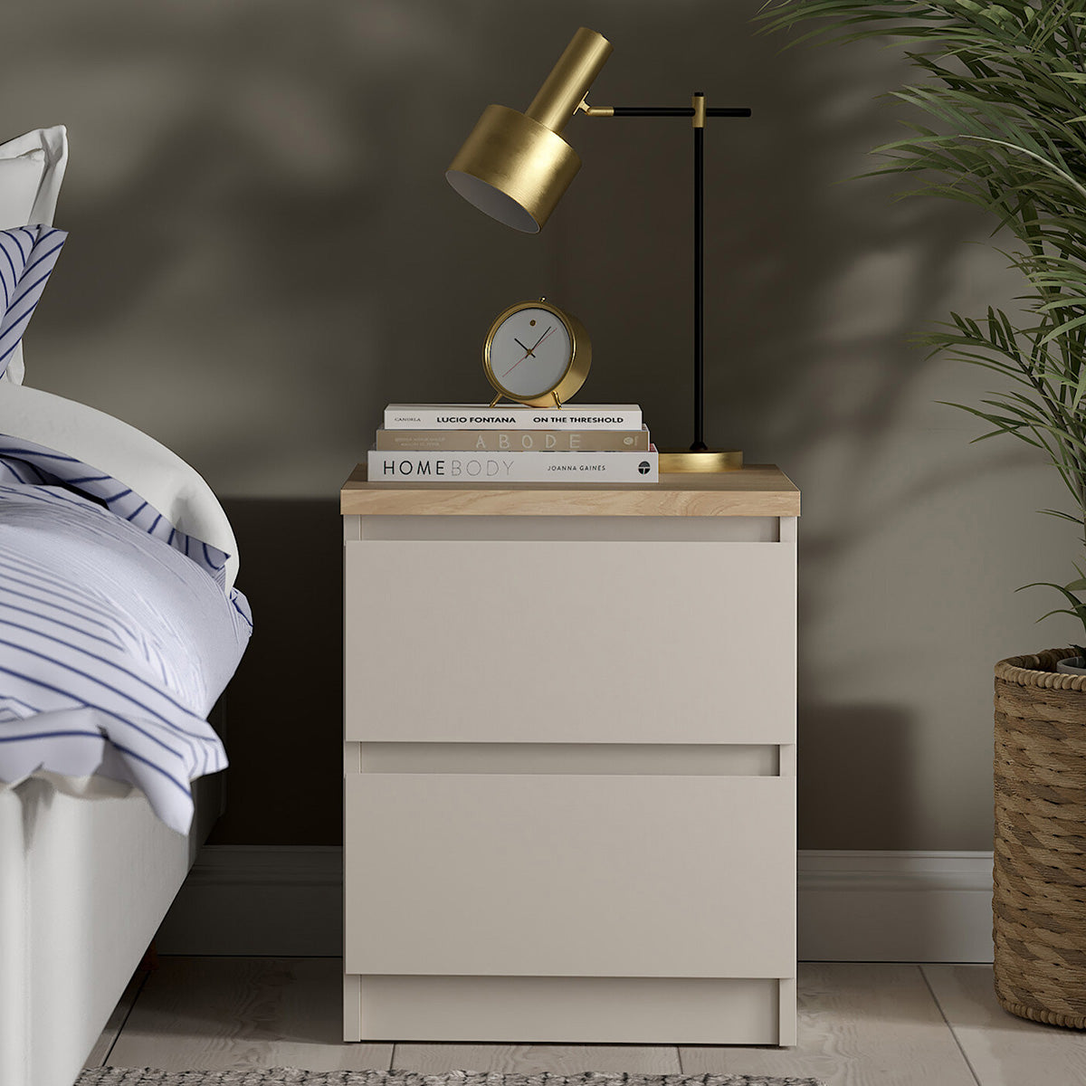 Wooden Bedside Cabinet With 2 Drawers - Naia