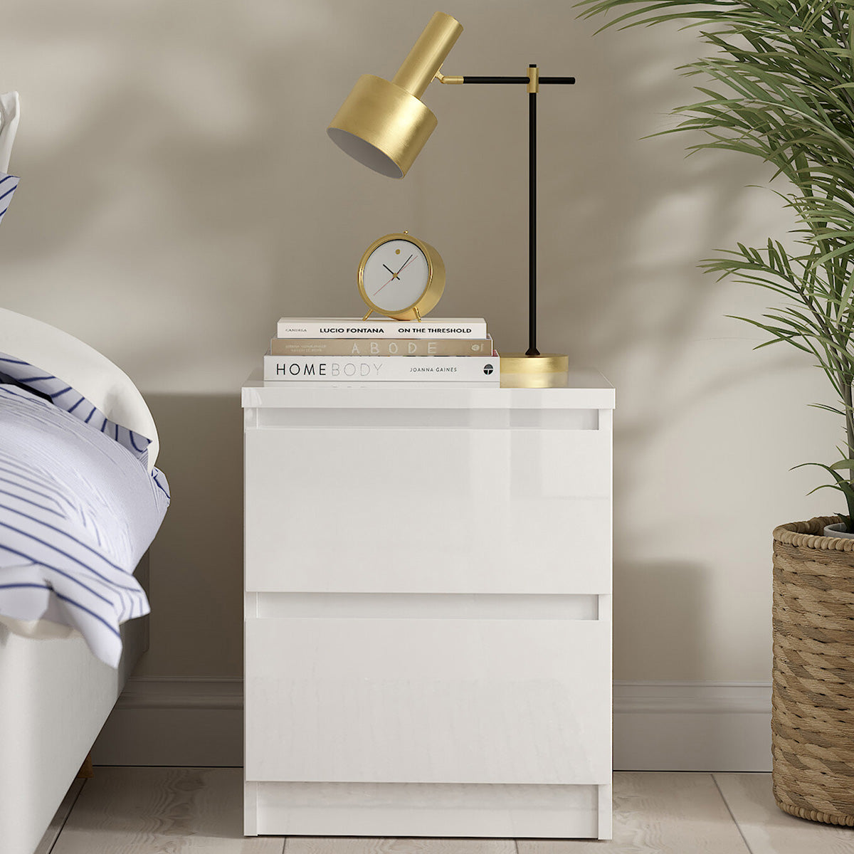 Wooden Bedside Cabinet With 2 Drawers - Naia