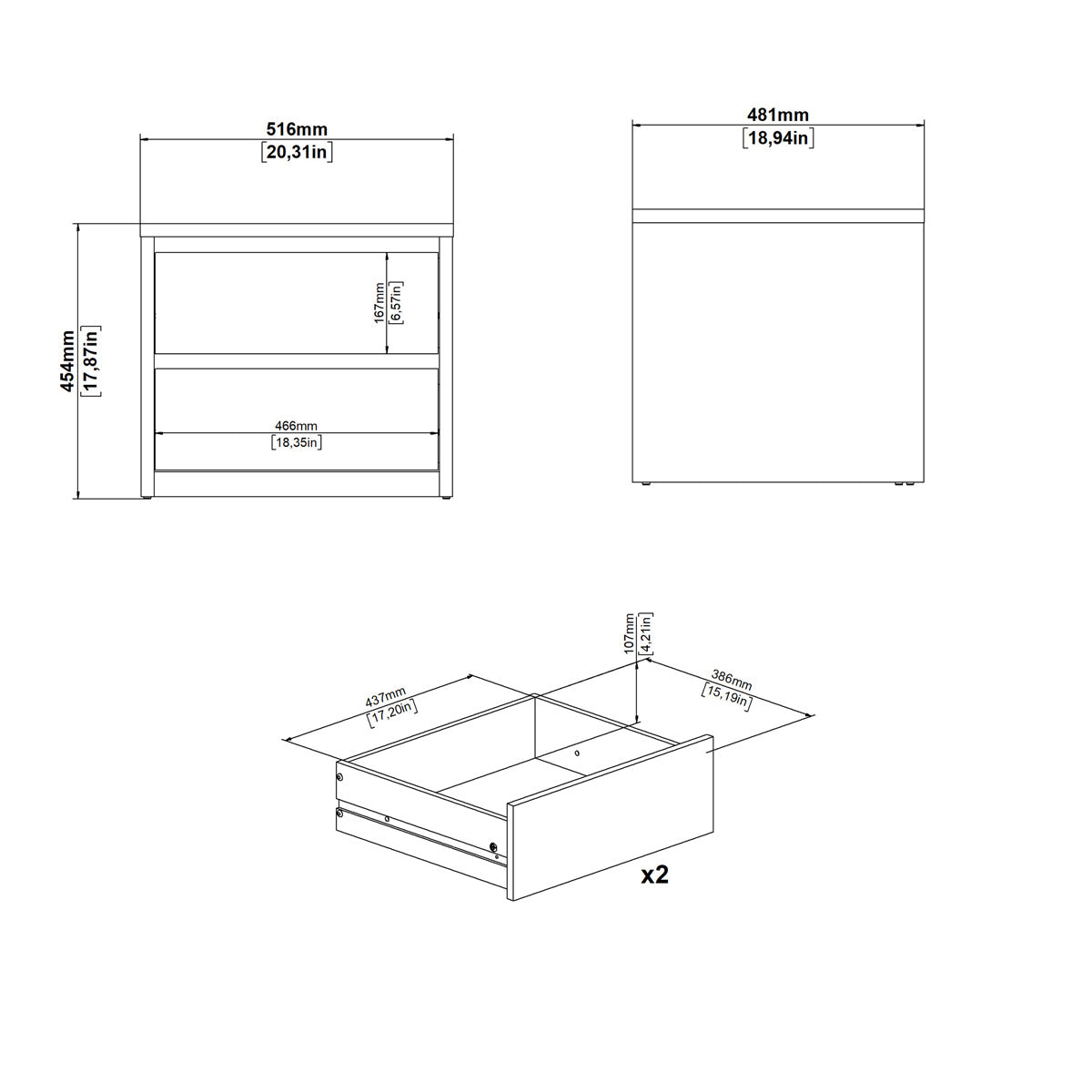 Wooden Bedside Cabinet With 2 Drawers - Next