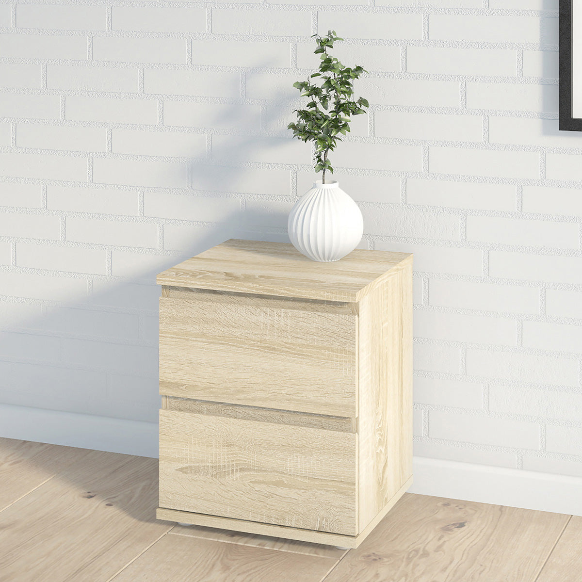 Wooden Bedside Cabinet With 2 Drawers - Nova